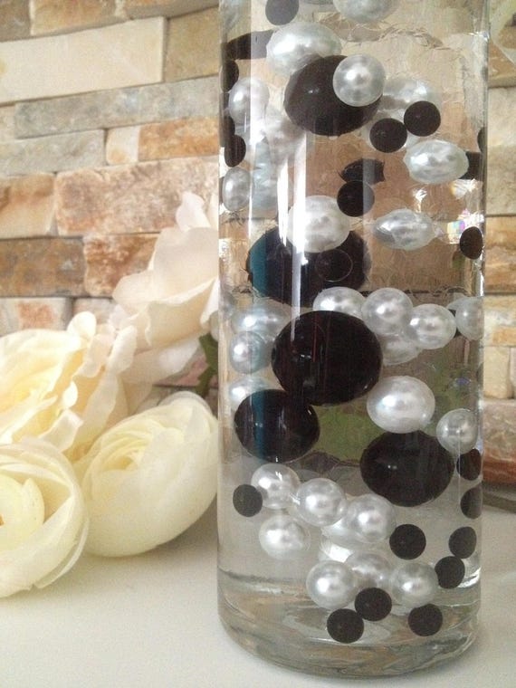 Black White Floating Pearls 80pc Mix Jumbo Pearls Vase Etsy