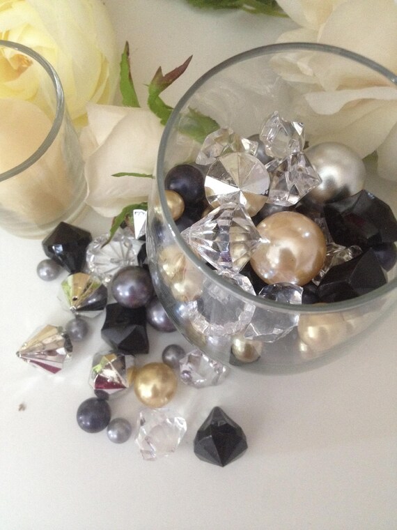 Diamonds And Pearls Vase Fillers 100pc Black Gold Silver Etsy