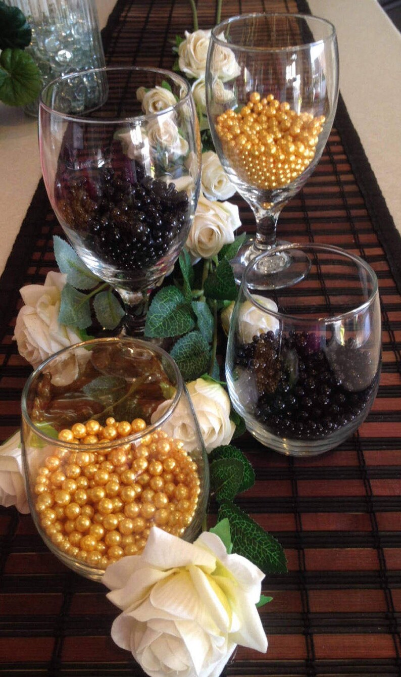 Gold Black Pearls 400pc For Candle Vase Fillers Table Etsy