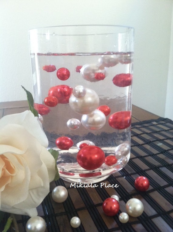 White Red Jumbo Floating Pearls For Vase Etsy