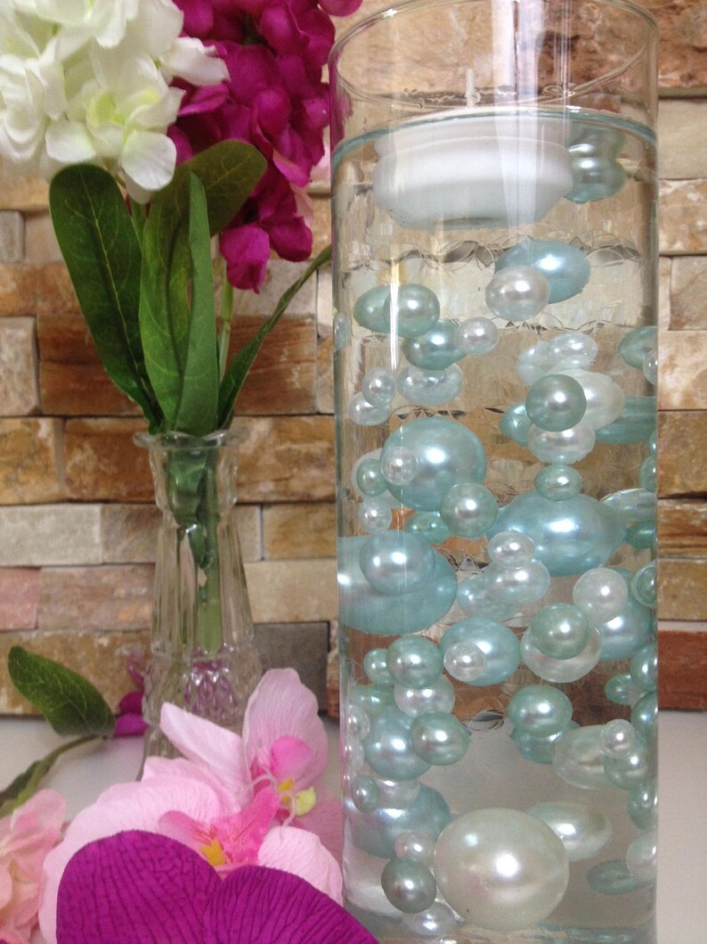 Floating Pearl Centerpieces Light Blue/white Pearls 80pc Mix Etsy