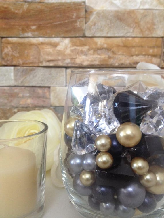100pc Black Gold Silver Pearls Vase Fillers Mix For Table Etsy