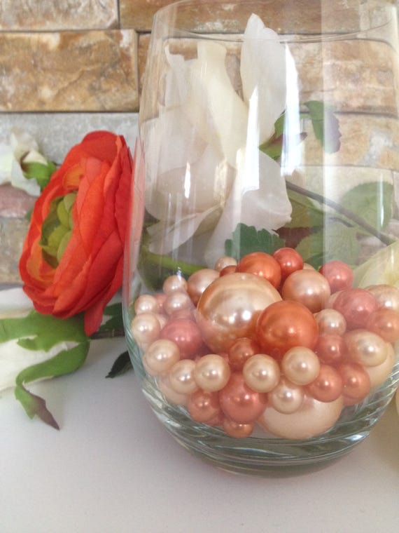 Peach Coral Orange Pearls 80pc Mix Jumbo Pearls Vase Fillers Etsy
