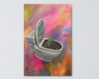 Whimsical toilet succulent metal print - from Instagram & TikTok