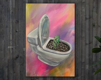 Whimsical toilet succulent canvas - from Instagram & TikTok