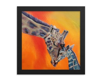 Framed Print - Mama/Papa + Baby Giraffe