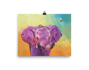 Poster Print - Whimsical Elephant + Bumble Bee