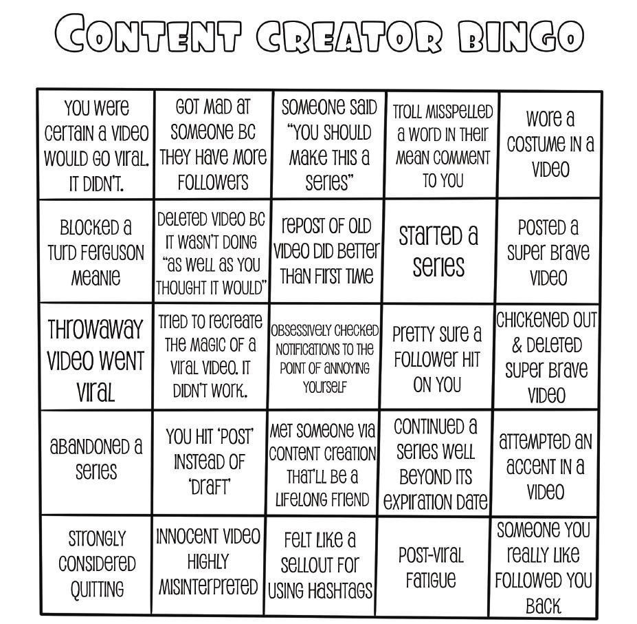 Content Creator Bingo a Printable PDF to Connect and Encourage Content Creators Etsy