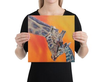 Wrapped Canvas Print - Whimsical Mama/Papa + Baby Giraffe
