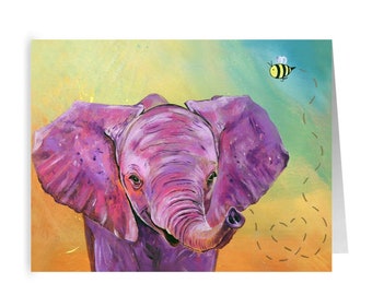 Greeting Card - Whimsical Elephant + Bumble Bee (Blank Inside) - 4.25" X 5"