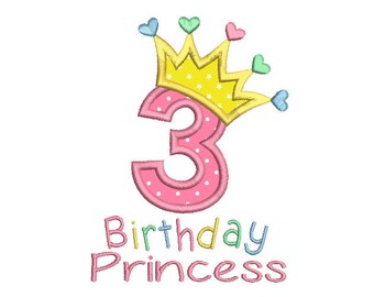 Princess Crown Third 3rd Birthday 3 4x4 5x7 6x10 Applique Etsy