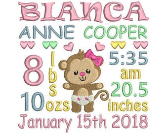 birth announcement template embroidery subway art baby girl etsy