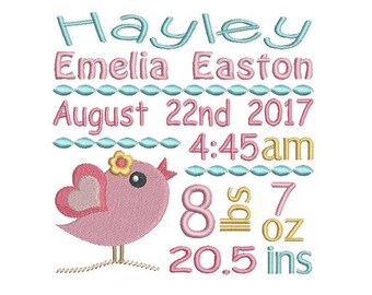 baby birth announcement template embroidery design baby girl