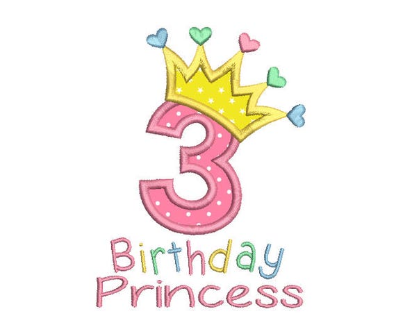 Girl's 3rd Birthday Machine Embroidery Applique Design | Etsy