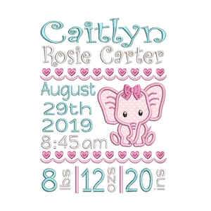 Geburtsankündigung, Baby Geburt, Applikation Elefant Applikation, 2 Größen, AM/PM, BA900-1