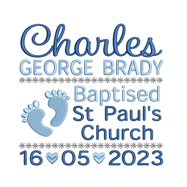 Baptism Template Embroidery Design, Christening Embroidery, Baby Footprints, Machine Embroidery, 4x4, 5x7, 6x10, Instant Download, fst102-1