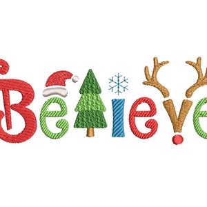 Christmas Embroidery Design, Believe Embroidery, Christmas Reindeer, Fill Stitch, Machine Embroidery, 3 Sizes, Instant Download, S501-17