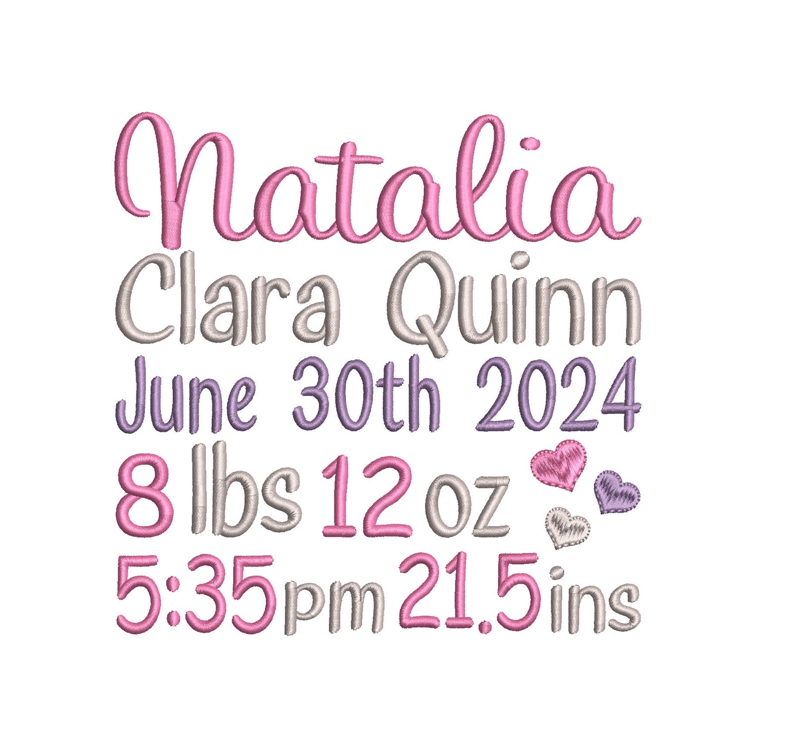 5 X Baby Birth Announcement Templates, Bow, Hearts, Stars, Flower
