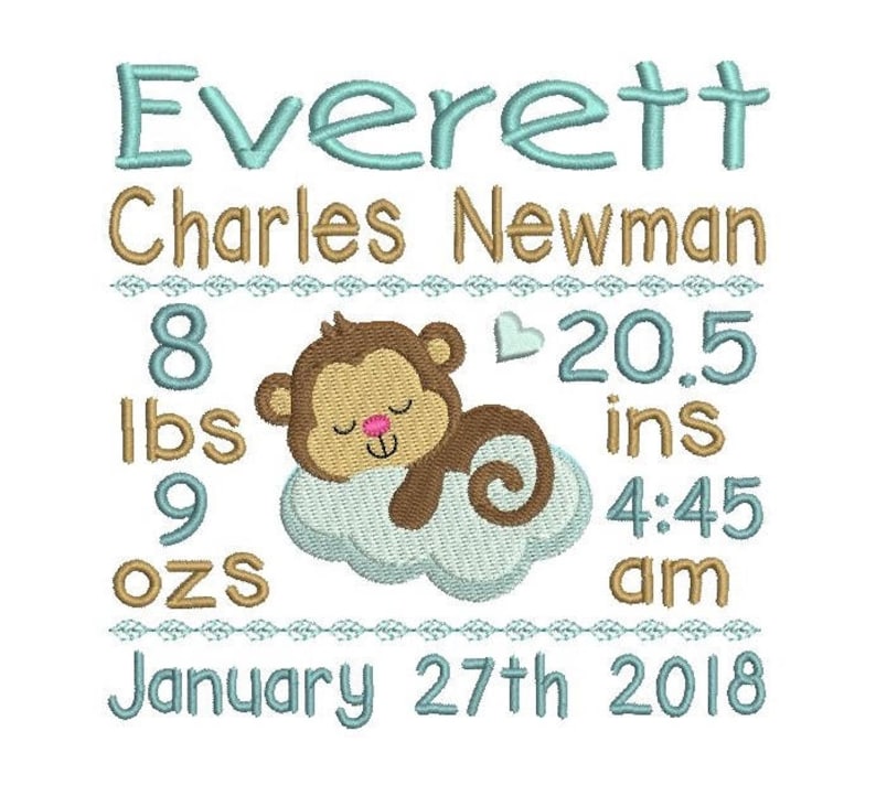 Birth Announcement Template Embroidery Design Subway Art Etsy Canada