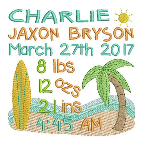 Birth Announcement Template Embroidery Design Subway Art Etsy UK