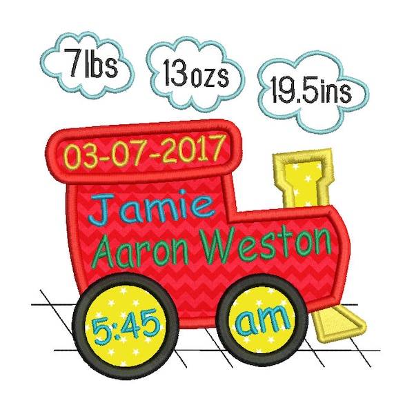 Train Birth Announcement Template Embroidery Design, Baby Birth Machine Embroidery, AM/PM, 4x4, 5x7, 6x10, Instant Download, No: ST509-33