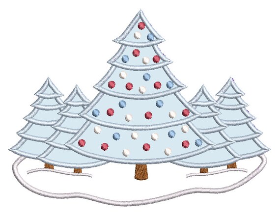 Christmas Tree  Embroidery Applique Design, Christmas Decoration, Xmas Tree, Snow, Machine Embroidery, 2 Sizes, Instant Download, SA502-12