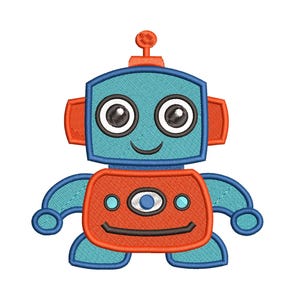 Robot Embroidery Design, Fill Stitch Robot, Baby Robot, Cute Robot Design, Machine Embroidery, 5 Sizes, Instant Download, S601-2