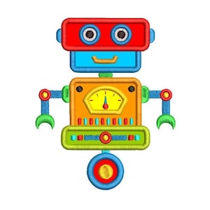 Robot Machine Embroidery Applique Design, Boy&#39;s Applique Robot, Cute Robot Design, Machine Embroidery, 3 Sizes, Instant Download, SA577-3