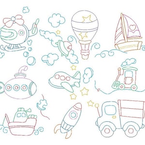 Transport des motifs de broderie Machine, garçons dessins, motifs de broderie de dessin au trait transport, Redwork, 4 x 4, téléchargement immédiat, pas : JG00067