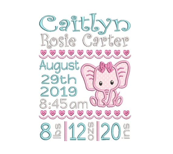 Download Art Collectibles Embroidery Baloon Heart Template Baby Stats Baby Birth Announcement Machine Embroidery Design 3 Sizes Digital Instant Download 501