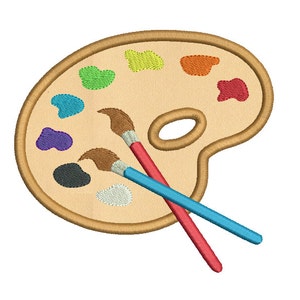 Paint Pallette Machine Embroidery Applique Design, Artist&#39;s Paint Pallette, Art Pallette Embroidery, 3 Sizes, Instant Download, No: SA541-1