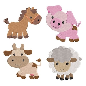Mini Farm Animal Machine Embroidery Designs, Fill Stitch Animals, Horse, Cow, Pig, Lamb, Duck, Rooster, 3 Sizes, INSTANT DOWNLOAD, S575