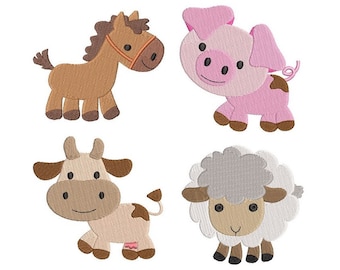 Mini Farm Animal Machine Embroidery Designs, Fill Stitch Animals, Horse, Cow, Pig, Lamb, Duck, Rooster, 3 Sizes, INSTANT DOWNLOAD, S575