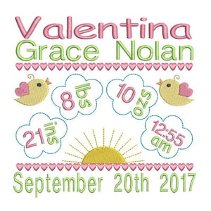 Birth Announcement Template Embroidery Design, Baby Birth Stats, Machine Embroidery, AM/PM, 4x4, 5x7, 6x10, Instant Download, ST509-67