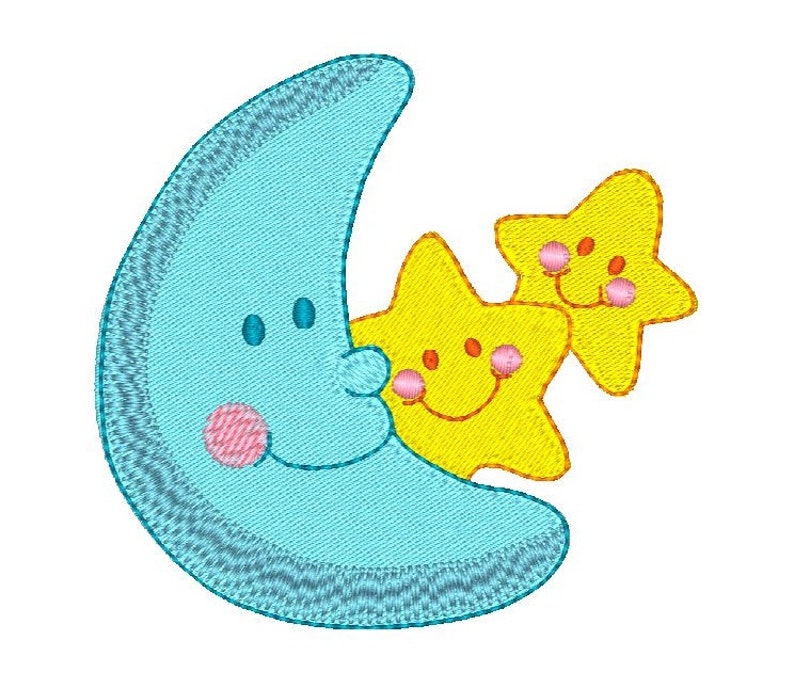 Moon and Stars Machine Embroidery Design Cute Moon Fill Etsy
