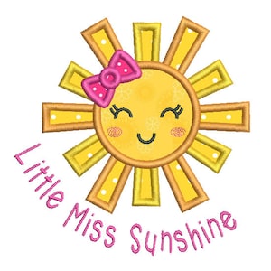 Shining Sun Machine Embroidery Applique Design, Little Miss Sunshine, Bright Sun Embroidery Design, 3 Sizes, Instant Download, No: SA539-9