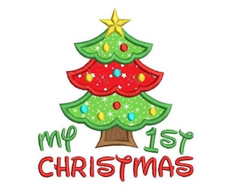My 1st Christmas Applique Machine Embroidery Design, Xmas, Baby's First Christmas Embroidery, 4x4, 5x7, 6x10, Instant Download, No: SA502-22