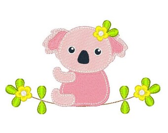 Koala Machine Embroidery Design, Baby Koala, Cute Koala, Floral, Baby Girl Koala, Australian Koala Embroidery, 5x7, Instant Download, JG69-4