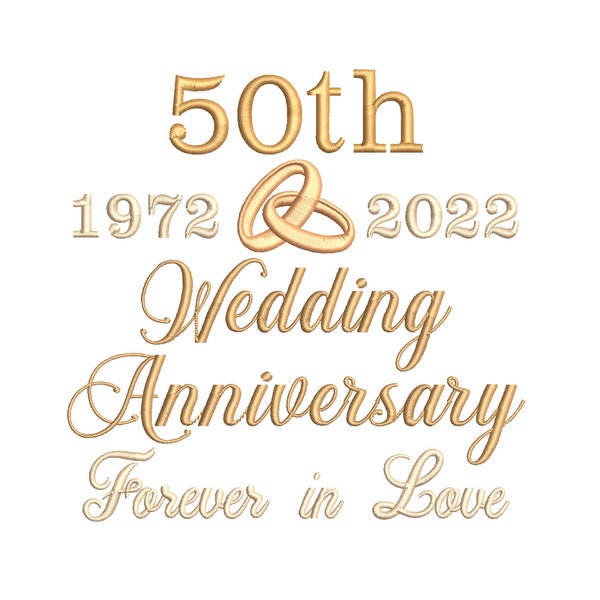 50th Wedding Anniversary, Template Design, Golden Wedding, Rings, 50th Anniversary, Machine Embroidery Design, 4x4, 5x7, 6x10, ST599-3