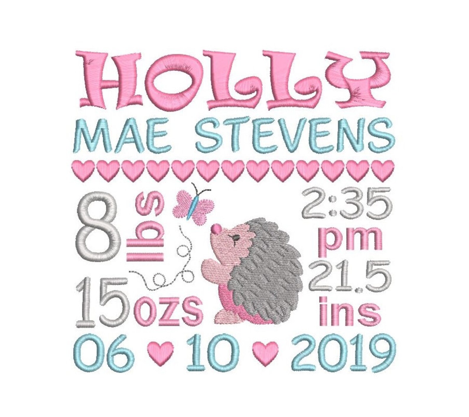 Baby Birth Announcement Embroidery Design Customised Baby Etsy Baby birth announcement template embroidery machine subway stats designs announcements am