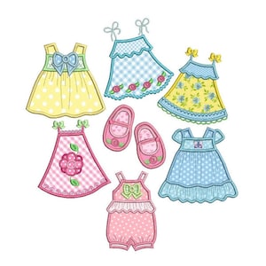 Joli ensemble de robes pour bébés appliqués, motifs de broderie Machine, lot de 7 modèles de robes et de chaussures pour bébé fille, 3 tailles, téléchargement immédiat, n° : SA568