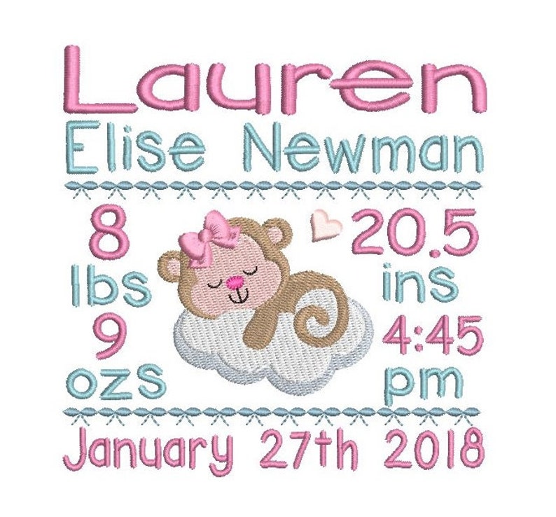 Birth Announcement Machine Embroidery Design Customised Baby Etsy