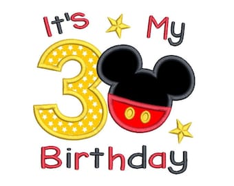 3rd Birthday Embroidery Applique Design, Third Birthday, Mouse Ears, Star, Number 3, Machine Embroidery, 3 Sizes, INSTANT DOWNLOAD, SA510-12