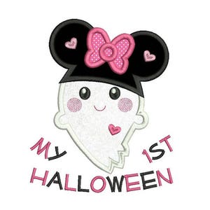 Halloween Ghost Applique Machine Embroidery Design, Cute Ghost, Bow Applique, Mouse Ears, Girly Ghost, 3 Sizes, Instant Download, SA504-7