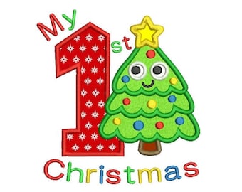 My 1st Christmas Applique Machine Embroidery Design, Xmas, Baby's First Christmas Embroidery, 4x4, 5x7, 6x10, Instant Download, No: SA502-31