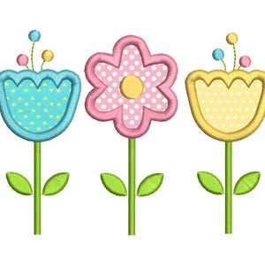 Floral Machine Embroidery Applique Design, Trio of Flowers Embroidery, Tulip Design, Cute Floral Design, 3 Sizes, Instant Download, SA549-2