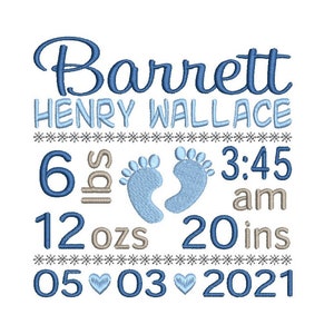 Birth Announcement Embroidery Design, Birth Template, Baby Feet, Machine Embroidery, Birth Stats, AM/PM, 3 Sizes, Instant Download, ST609-62