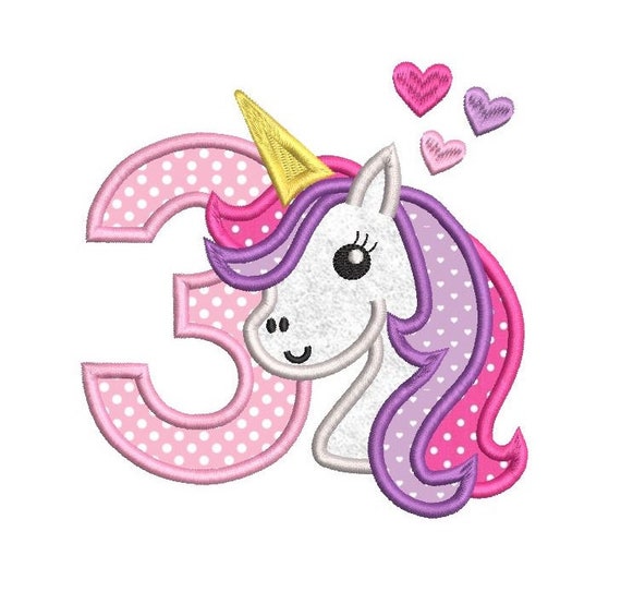 3rd Birthday Machine Embroidery Applique Design Unicorn Etsy