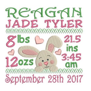 Baby Birth Announcement Template Embroidery Design, Baby Girl Birth Stats Embroidery, AM/PM, 4x4, 5x7, 6x10, Instant Download, No: ST509-71