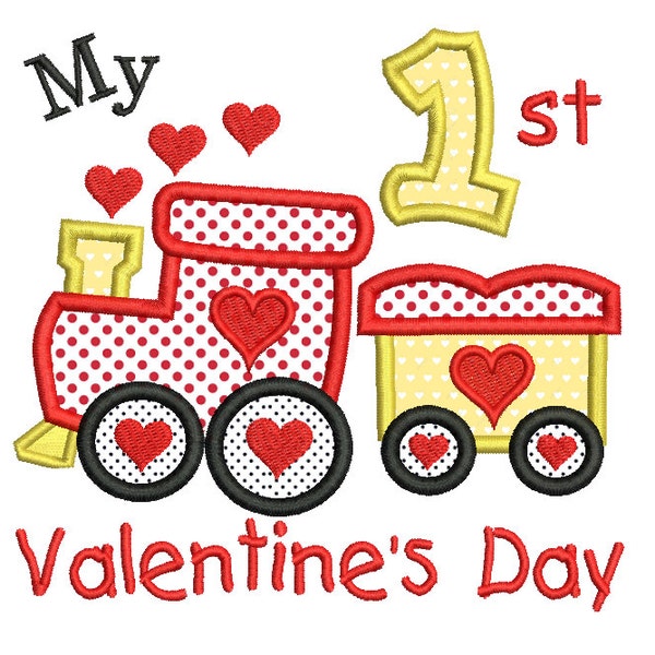 My 1st Valentine's Day Applique Machine Embroidery Design, My First Valentine's, Instant Download, Love Train Embroidery Design no: SA546-14